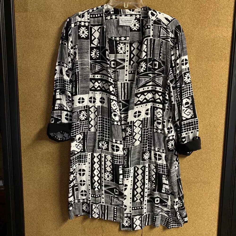 VTG SL Fashions Black/white Long Cardigan Sz 20